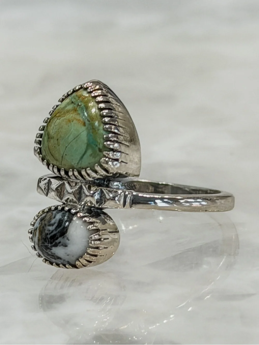 Royston Turquoise & White Buffalo Black Oxidized Sterling Silver Ring Sz 9